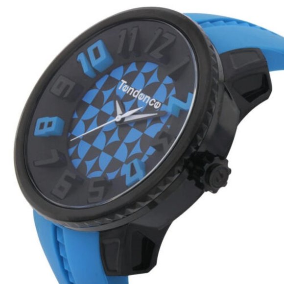 Tendence Round Gulliver Skull Hydrogen Men's Watch Black Blue - New w/tags - Picture 1 of 3